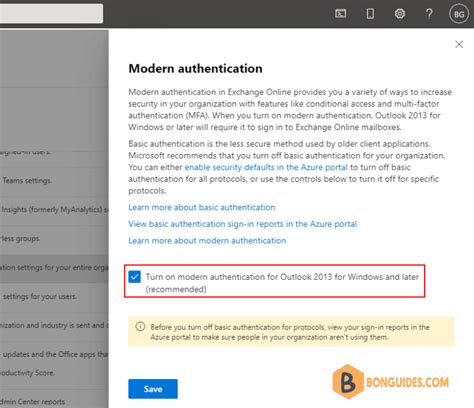 how to enable modern authentication